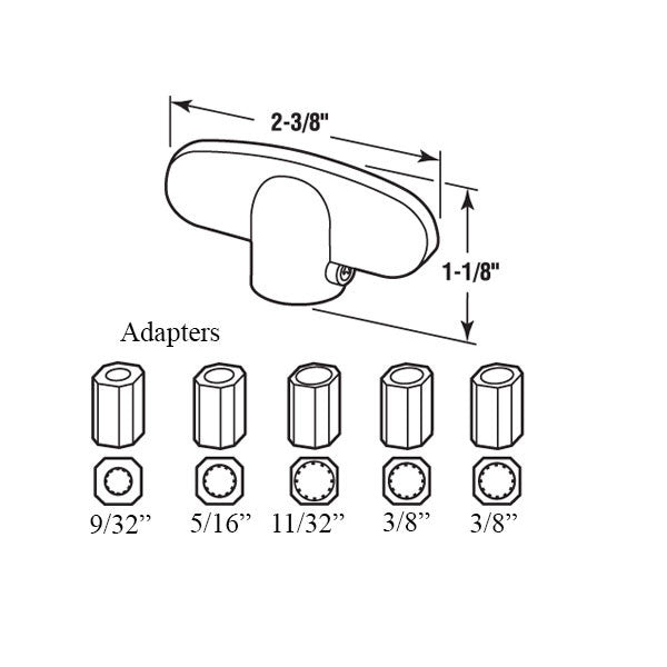 Casement Window Operator Universal Tee Handle, Diecast Zinc -