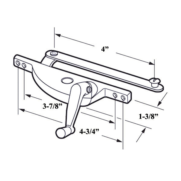 Right Hand Window Operator with 4 inch Link for Jalousie/Louver Windows - Aluminum