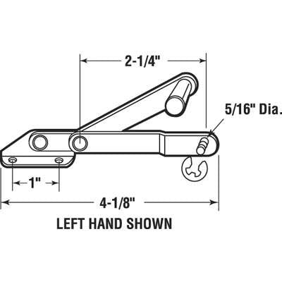 Louver/Jalousie Window Operator, 2-1/4 in. Link, Lever, Aluminum - Left Hand