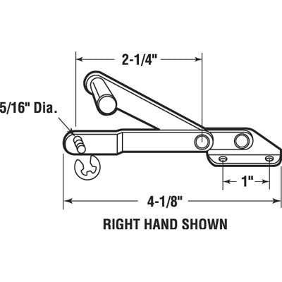 Louver/Jalousie Window Operator, 2-1/4 inch Link, Lever, Alum - Right Hand