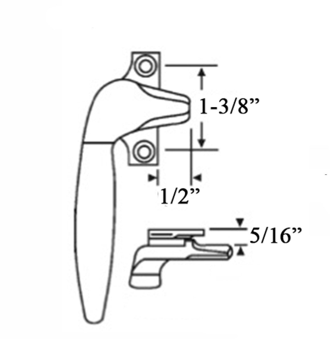 Project-Out Cam Handle, 2 Hole 1-3/8 Screw, 1/2" Projection - LH