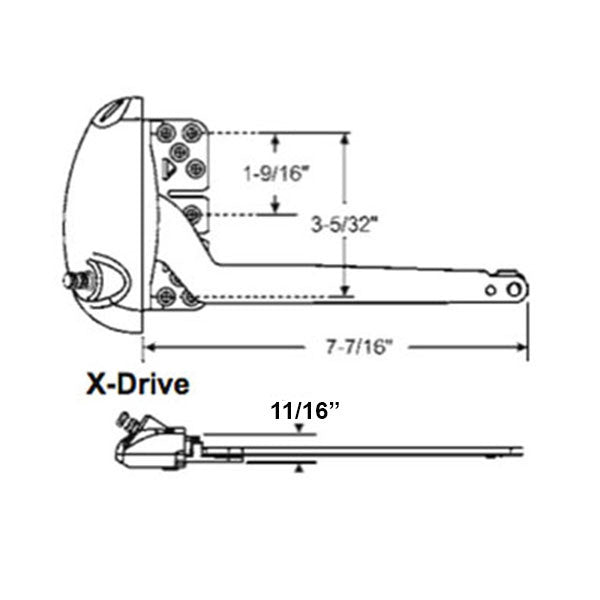 Roto 7-1/2" Single Arm X-Drive, LH Notched for Wood Application - White