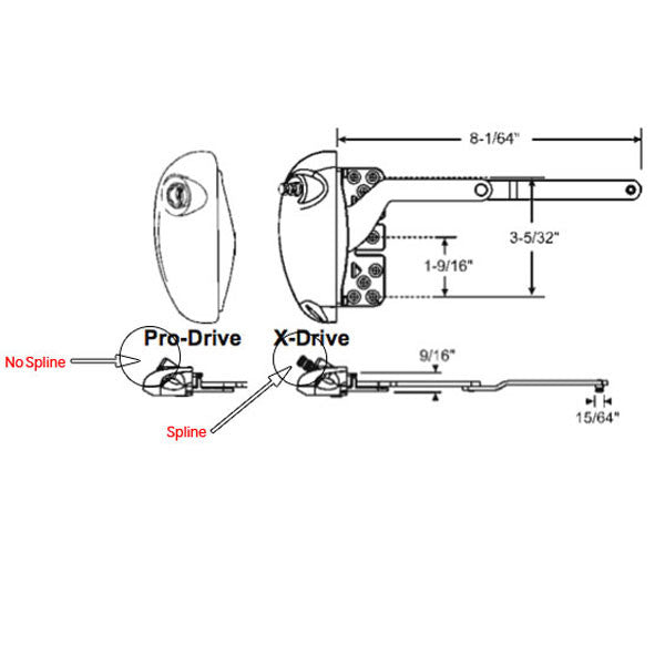 Roto 8-1/64" Split Arm inverted Pro Drive, RH For Vinyl Window Application - G2 Almond
