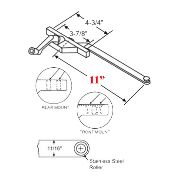 Truth Single Arm Casement Operator, Front Mount, Left Hand, 11" - Chestnut Bronze