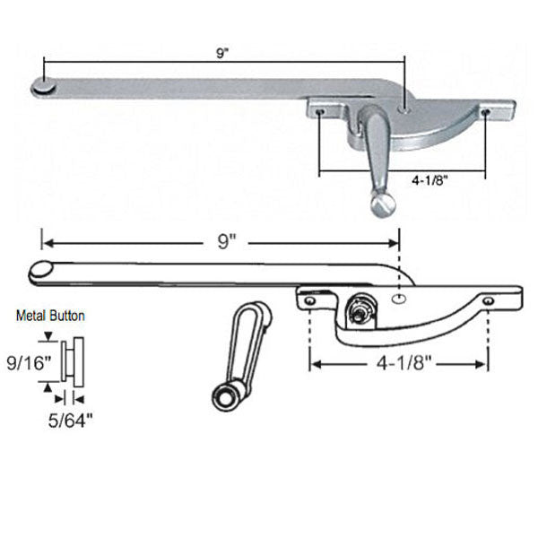 Hope Operator, 9Î Arm, 4-1/8Î Screws, Right Hand Casement -