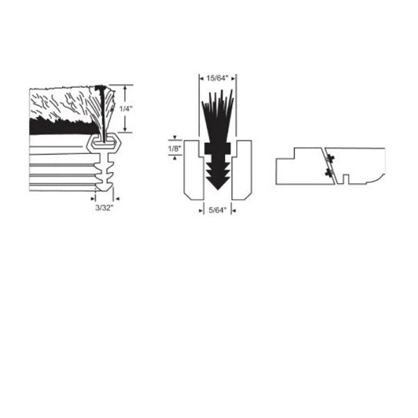 Brush Seal Weatherstrip, 86-3/4", 3/32" Kerf, 1/4" Pile - White