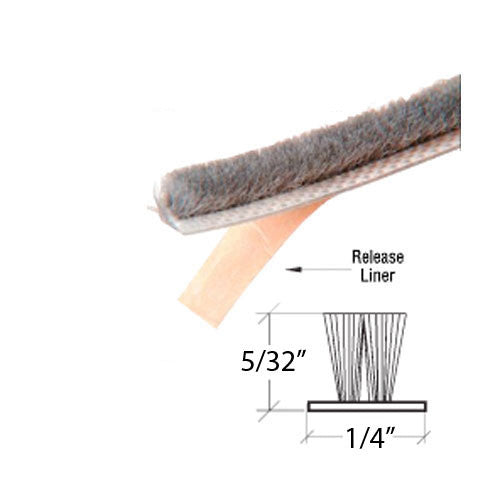 Adhesive Back Weatherstrip .250" Back x .150" Pile - Gray