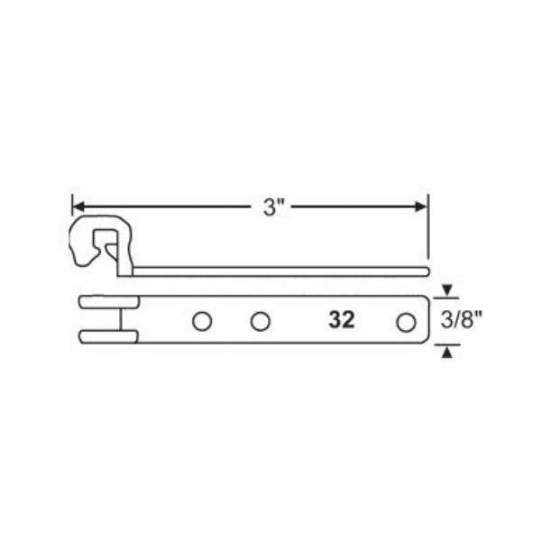 Sash Clip, Metal Bracket, 3" x 3/8", 3 Hole - Caldwell # 32