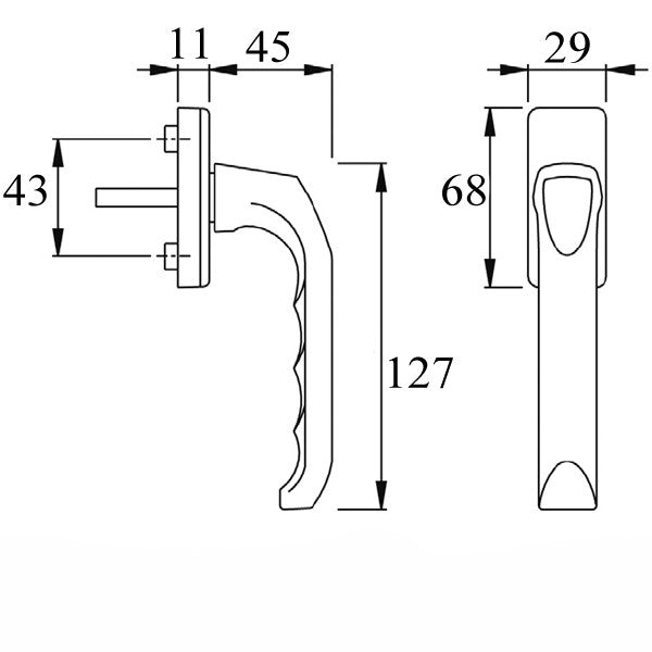 London Non-Locking Handle for Tilt & Turn Windows - Made of Aluminum - Champagne