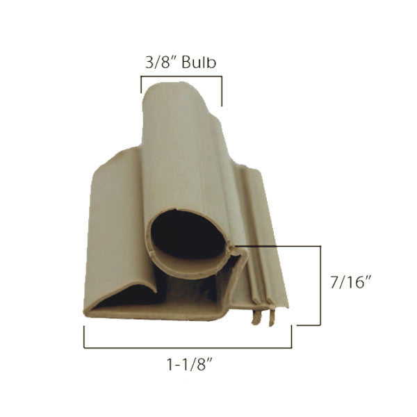 Weatherstrip, 96'' Length, Leaf with Bulb - Beige