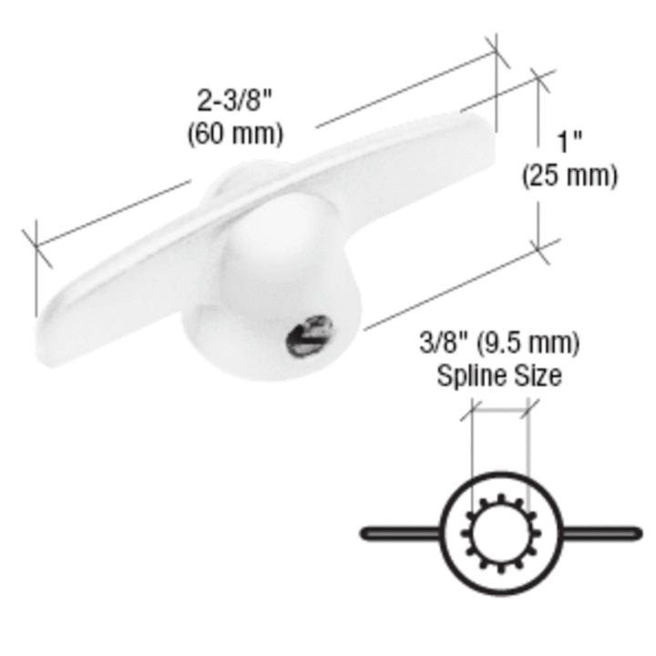 T-Crank Window Handle With 3/8" Spline Size for Pella Windows - White