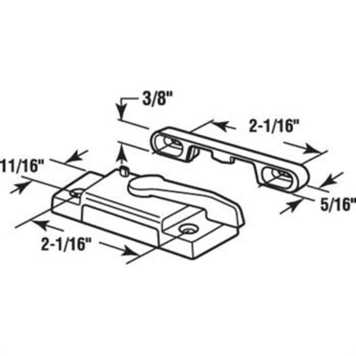 Window Sash Lock and Keeper With 2-1/16" Holes and Without Lugs