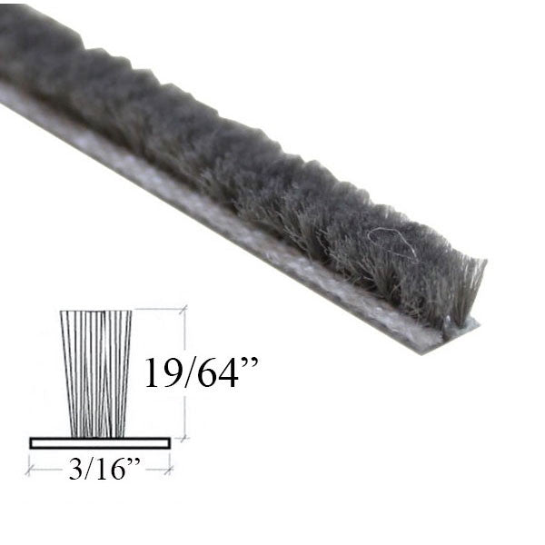 Weatherstrip .187 Backing x .300 Pile Height - Grey