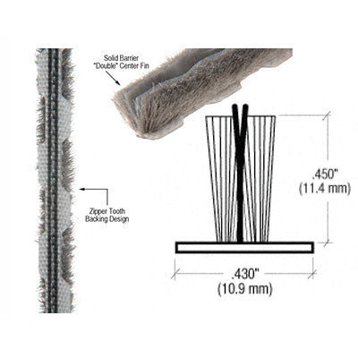 Weatherstrip .430 Backing x .450 T-Slot Pile, Fin, Z-Back - Grey *DISCONTINUED*