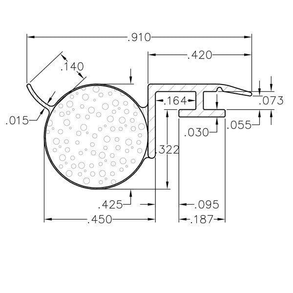 .187 T-Slot Backing, .450 Foam Filled Offset Bulb 500' Roll