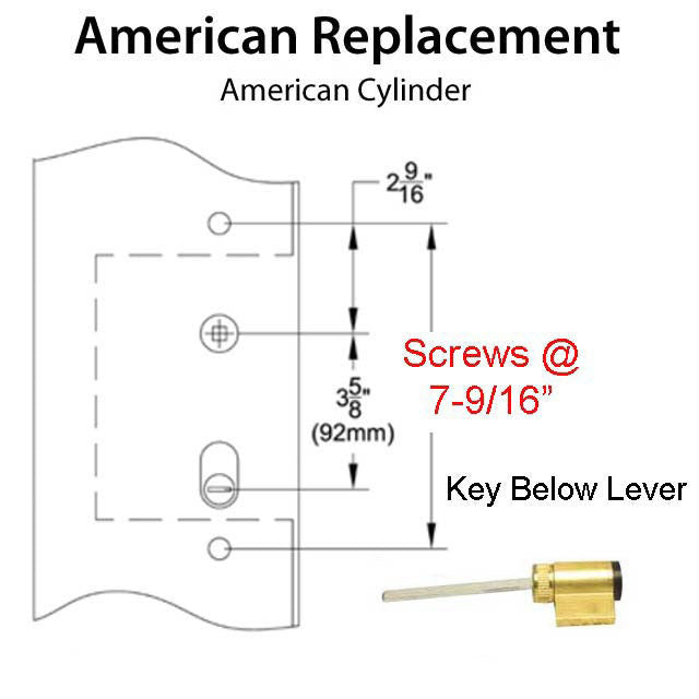 7-9/16 Screw Holes, Key Below Lever