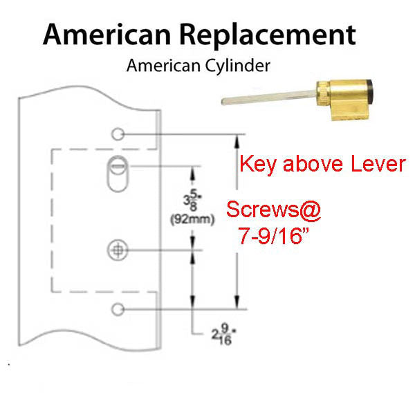 7-9/16 Screw Holes, Key Above Lever