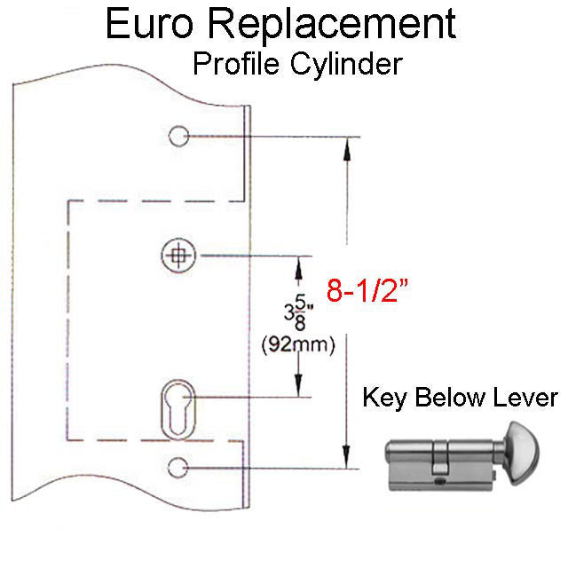 8-1/2 Screw Holes, Key Below Lever - Euro Type