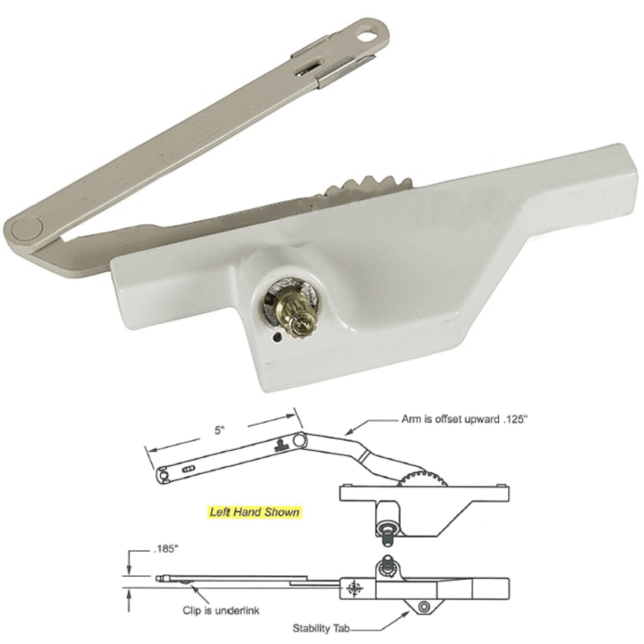 Truth Hardware Dyad Casement Window Operator With Offset Arm and Stability Tab