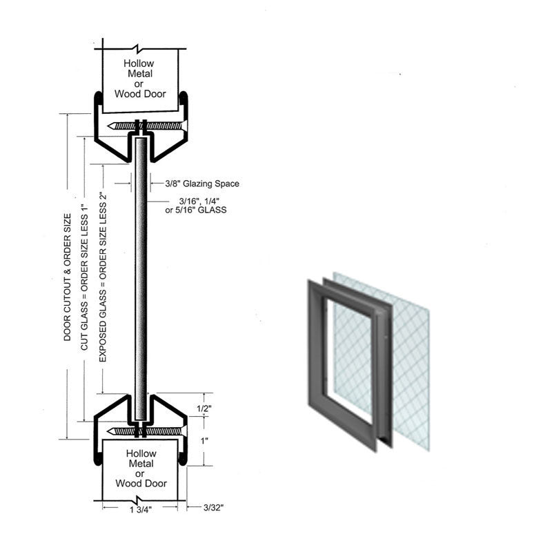 Commercial Door Lite, 6" x 27" Wire Glass,