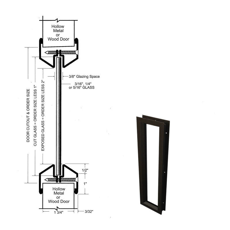 Commercial Door Lite Frames, 7" x 22" Low Profile Metal, Screw Together - Dark Bronze
