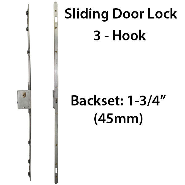 Multipoint Sliding Door Lock 3 Hooks , 1-3/4 Backset - Stainless Steel