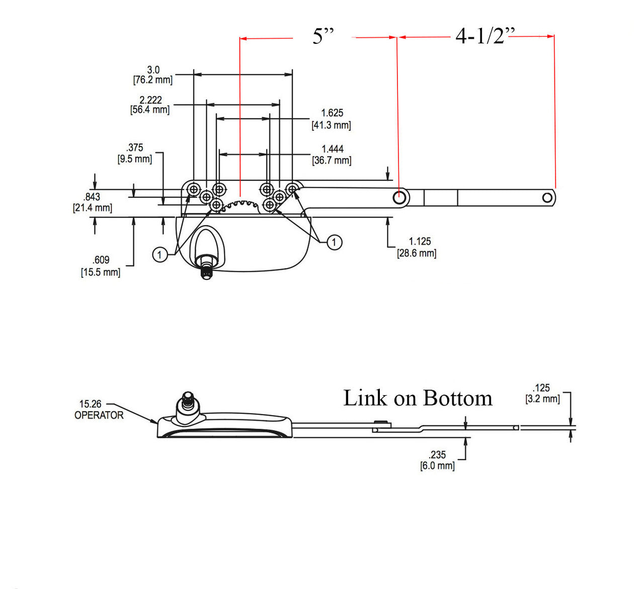 Truth Ellipse Split Arm Casement Operator, 1/4" Offset Link, Right Hand