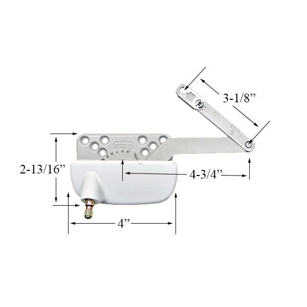 New Style Sill Mounted Straight Link 4-3/4 Inch Split Arm Casement Window Operator, Left