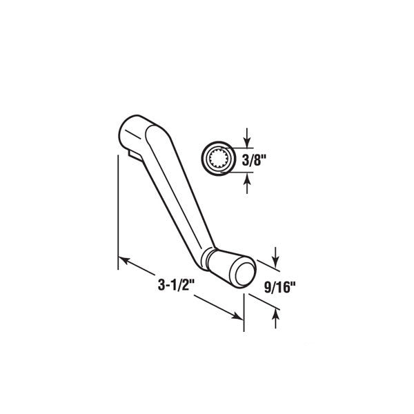 Awning Operator Crank Handle, 3/8 Spline, 3-1/2 Projection - Aluminum