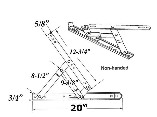 4 Bar Commercial Window Hinge, 7/8 x 20 inch Heavy Duty Window Track, Truth - Stainless Steel