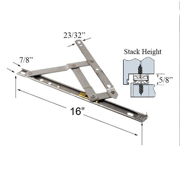 4-Bar Hinge for Awning Or Casement Window, 16" x 7/8", 16 301 - Stainless Steel