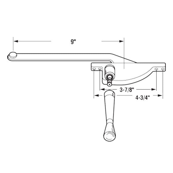 9 inch Arm Steel Casement Window Operator, Teardrop Style, Right Hand