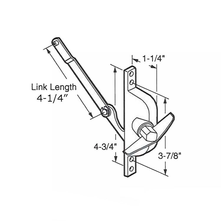 Jalousie/Louver Window Operator, 4-1/4 inch Link, No Screws - White