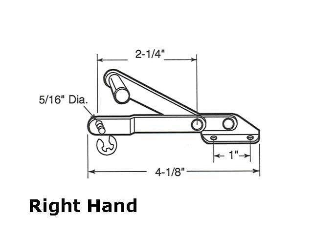 Louver/Jalousie Window Operator, 2-1/4 inch Link, Lever, Alum - Right Hand