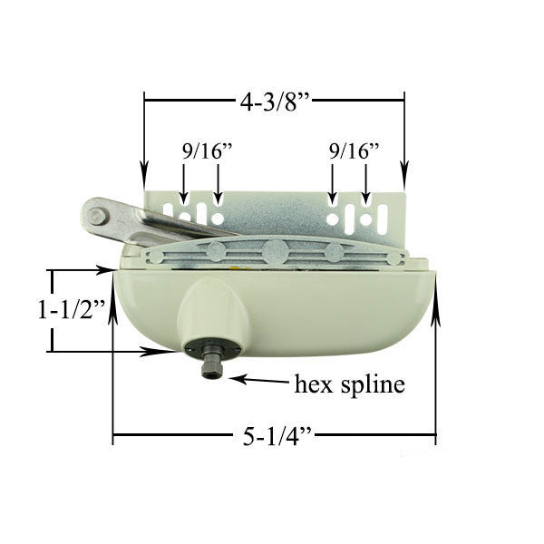Surface Mount Roto Operator Roto Casement Operator -Hex Spline, Left Hand