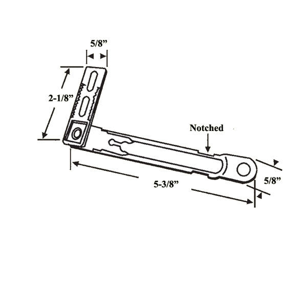 5-3/8 Inch Notched Stainless Steel Roto-Dyad Connecting Arm Bracket for Dyad Casement Operators
