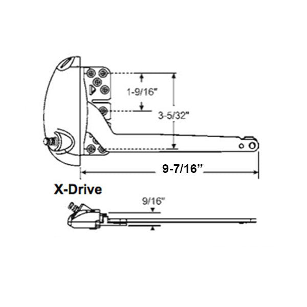 Roto 9-1/2" Single Arm X-Drive, LH For Vinyl Window Application - White