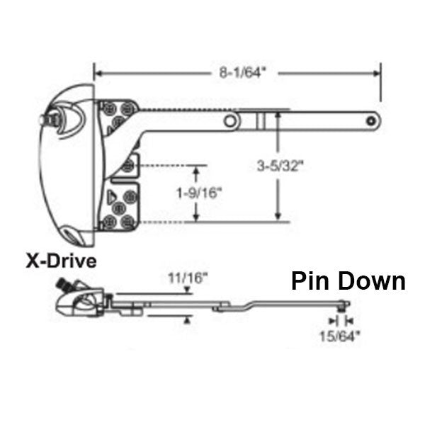 Roto 8-1/64" Split Arm, X-Drive, LH Vinyl Window Application, Coastal