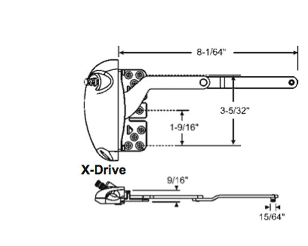 Roto 8-1/64" Stainless Steel Split Arm, X-Drive, LH Vinyl Window Application