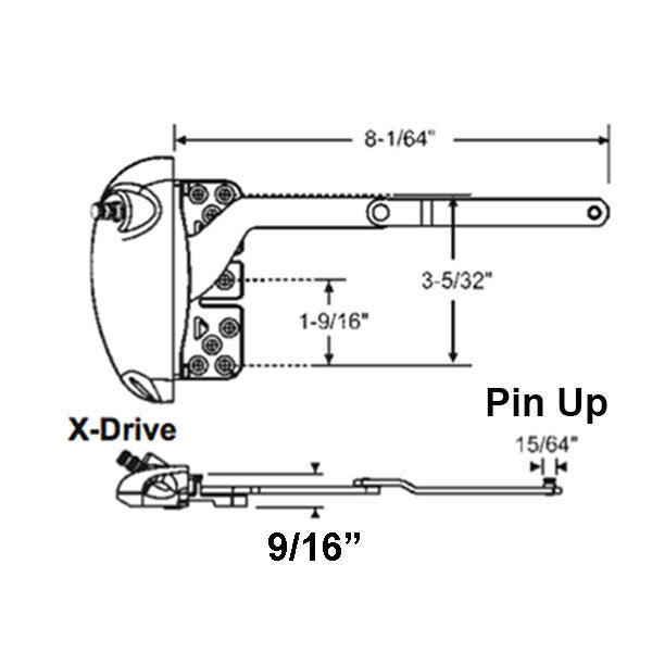 Roto 8-1/64" Split Arm X-Drive, LH inverted for Vinyl Window Application - White