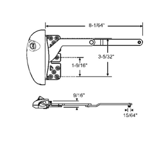 Roto 8-1/64" Split Arm inverted Pro Drive, LH For Vinyl Window Application - G1 White