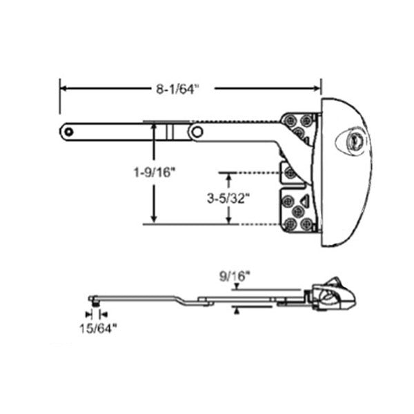 Roto 8-1/64" Split Arm inverted Pro Drive, RH For Vinyl Window Application - G2 Almond