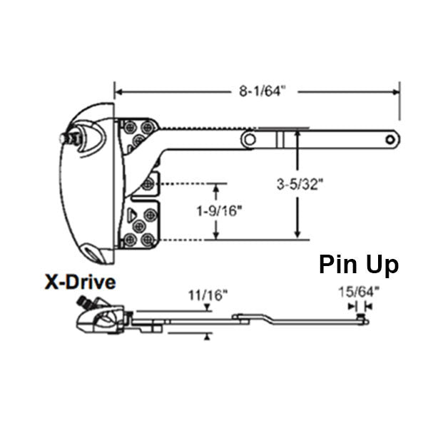 Roto 8-1/64" Split Arm X-Drive, LH Inverted, for Wood Window Application - White