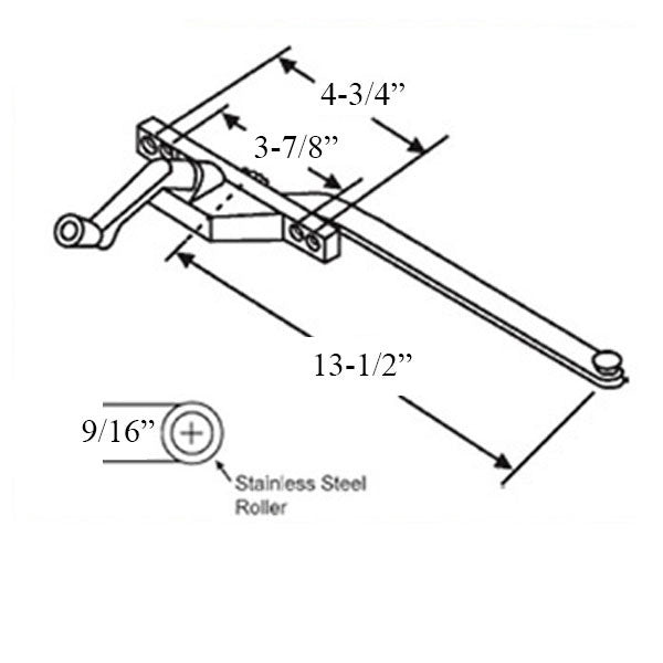 Truth Single Arm Casement Operator, Front Mount, Left Hand, 13-1/2 inch Arm -