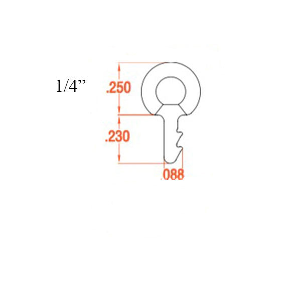 Hollow Bulb Seal, .250 Diameter, Kerf Mount Weatherstrip