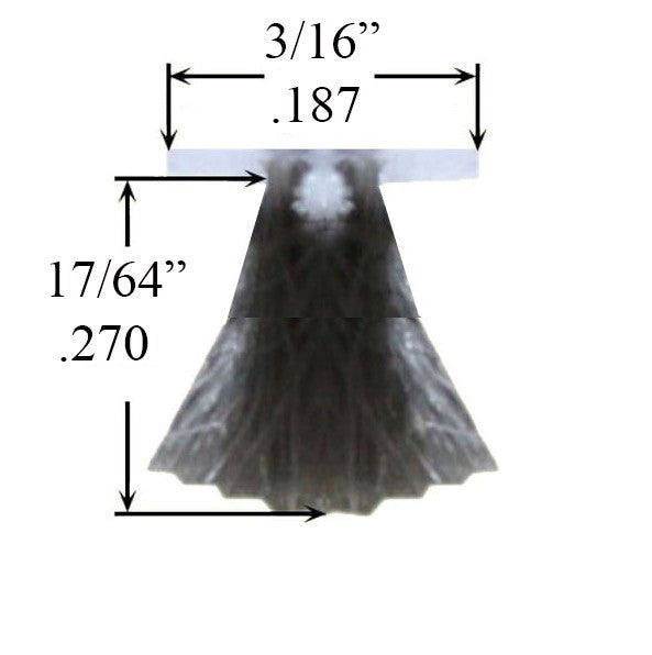 Fuzzy Weatherstrip .187 T-Back, .270 Pile w/ Fin Seal Door or Window